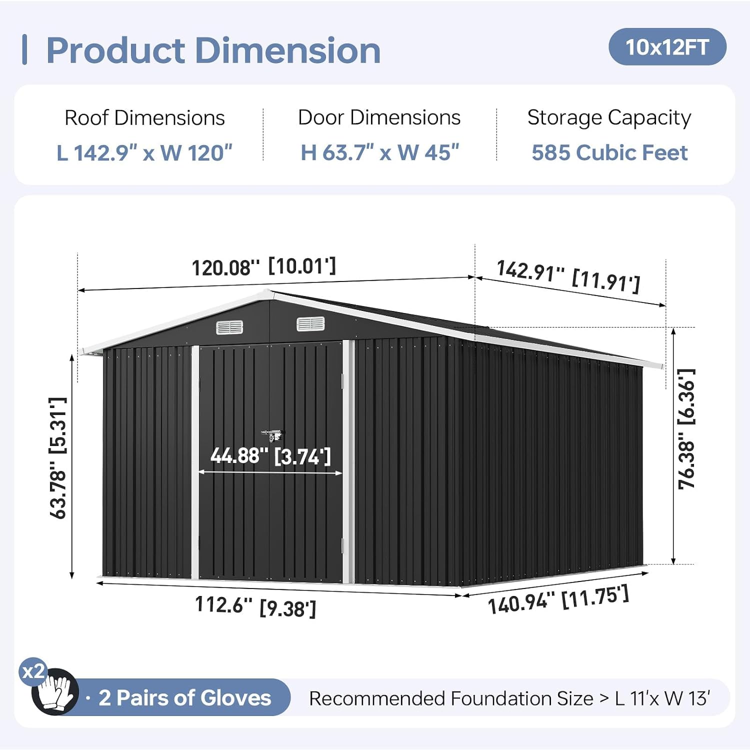 10x12FT Outdoor Storage Shed W - Garden Tools 评论和价格
