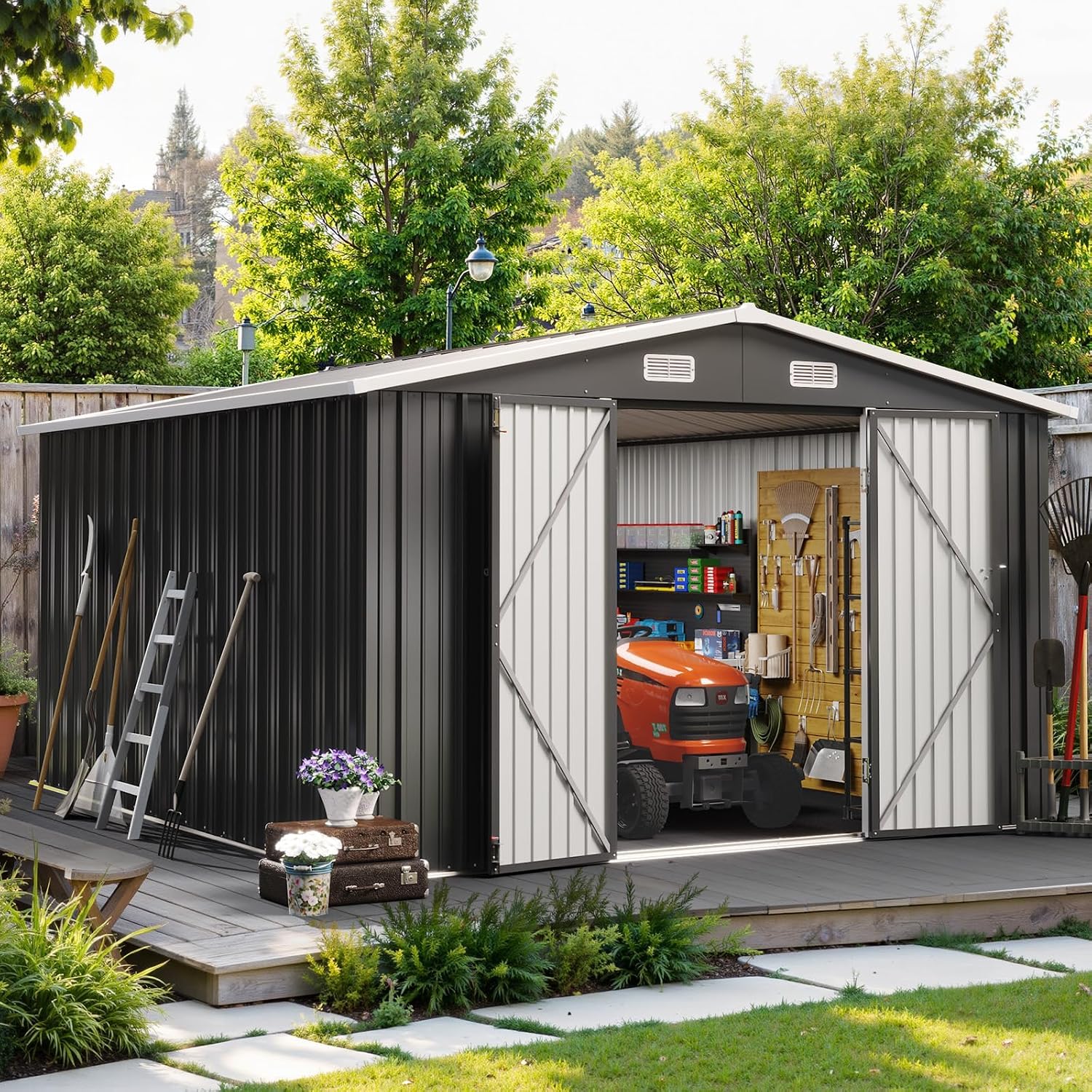 10x12FT Outdoor Storage Shed W - Garden Tools 评论和价格