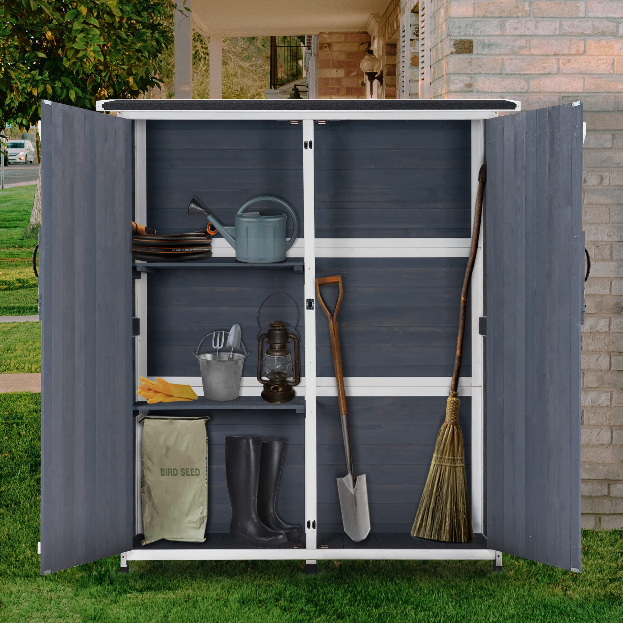 Outdoor Storage Cabinet with S - Garden Tools 评论和价格