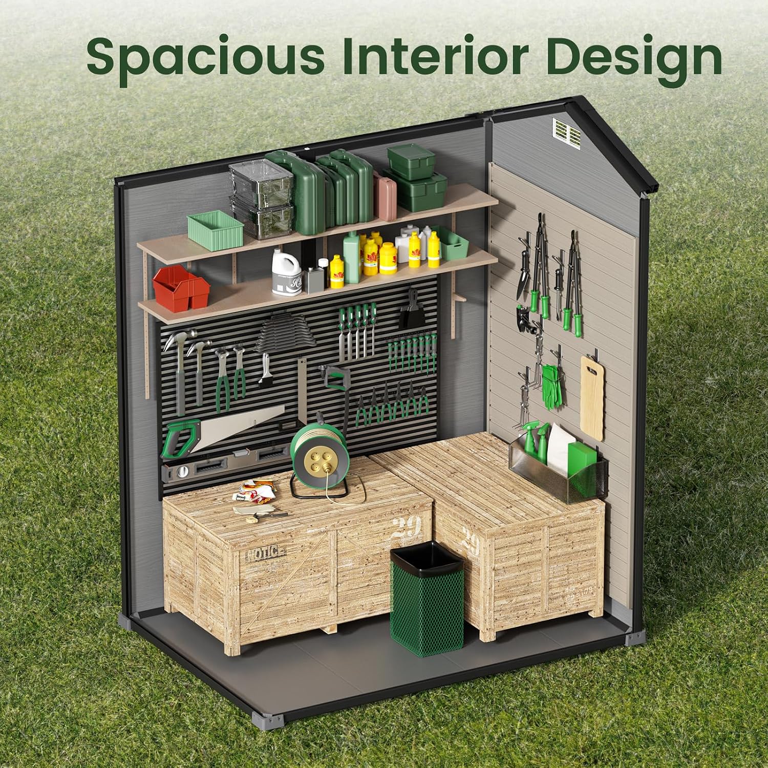 Outdoor Storage Shed with Floo - Garden Tools 评论和价格