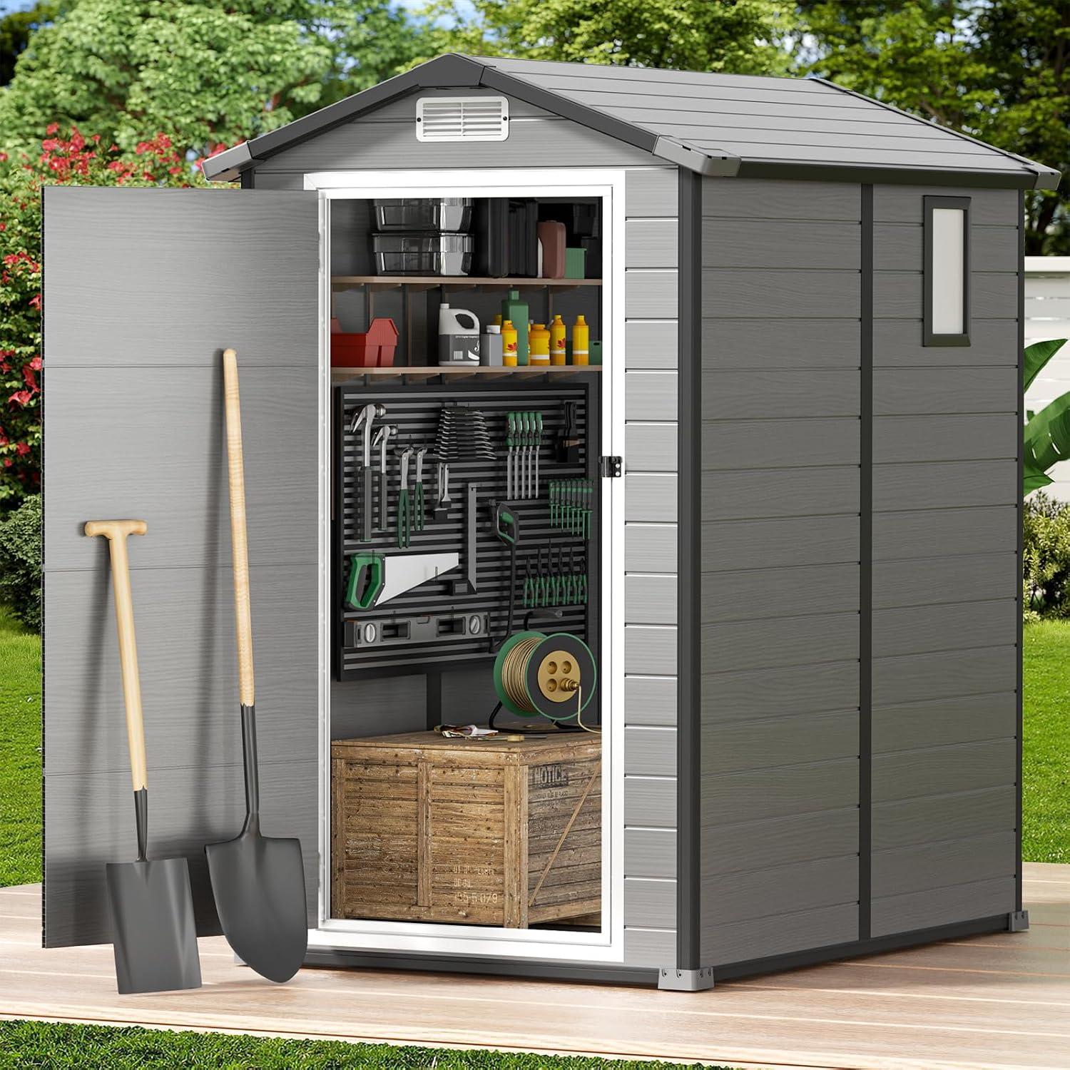 Outdoor Storage Shed with Floo - Garden Tools 评论和价格