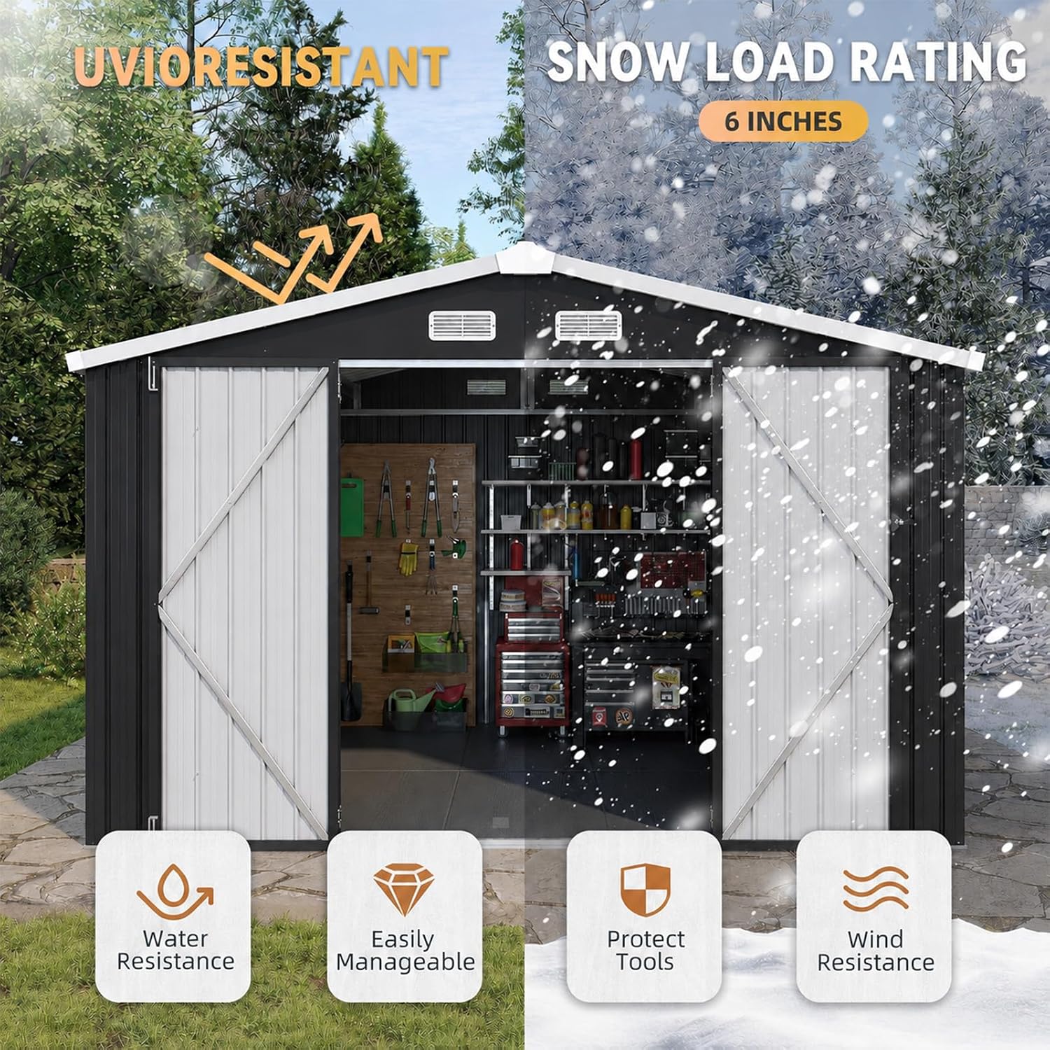 10x12FT Metal Outdoor Storage  - Garden Tools 评论和价格